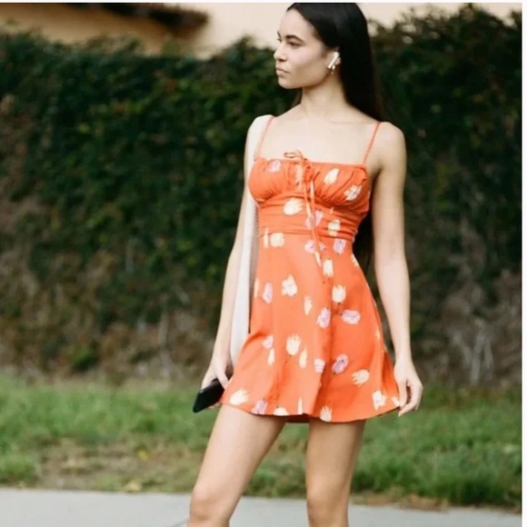 urban outfitters orange dress with flowers urban outfitters orange flower dress